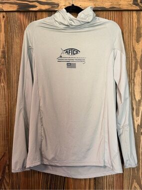 AFTCO Fishing Hoodie Men’s Medium Gray Performance Sun Shirt Long Sleeve